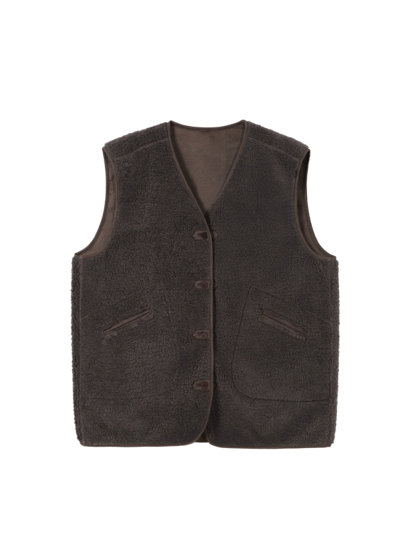 Vesta od ovčje vune s V izrezom, ležerni kroj, poliester-akril smjesa 70–80%, kopčanje na jedan red gumba