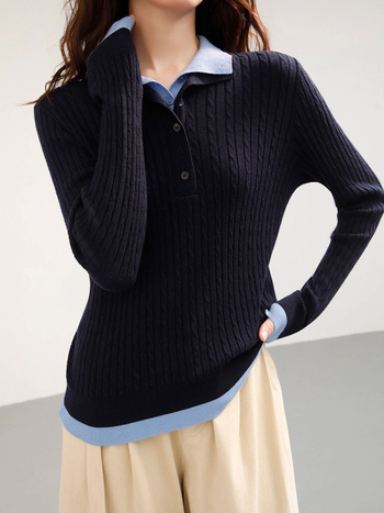 Ženski pulover s kapuljom od vunene smjese, lažni dvodijelni dizajn, uski kroj, strojno pranje