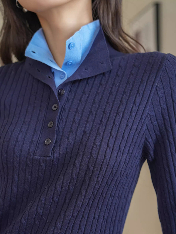 Ženski pulover s kapuljom od vunene smjese, lažni dvodijelni dizajn, uski kroj, strojno pranje