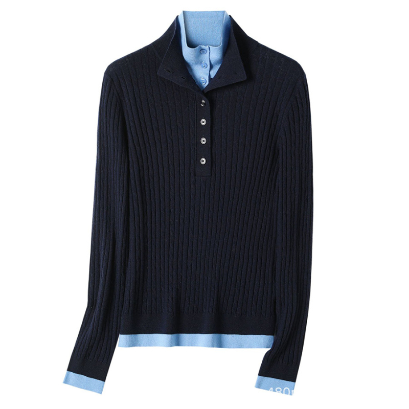 Ženski pulover s kapuljom od vunene smjese, lažni dvodijelni dizajn, uski kroj, strojno pranje