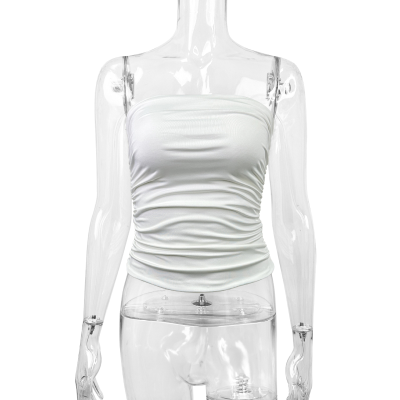 Топ без презрамки с открито деколте — тънък силует, къса дължина ≤40 см, плат Milk Silk, полиестер 95%+, спандекс ≤30%, Лято 2025