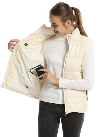 Grijana vesta s downom od bijelog patka, električno grijanje, 101–200 g punjenja, zatvarač, stojeći ovratnik