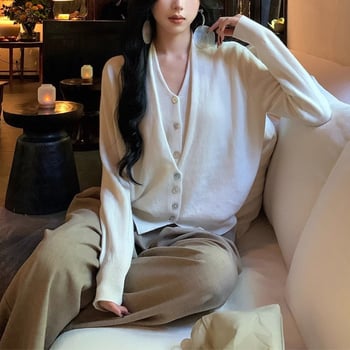 Ženský vlnený kardigán s kapucňou a kašmírom, falošný dvojdielny set, voľný strih, V-krk