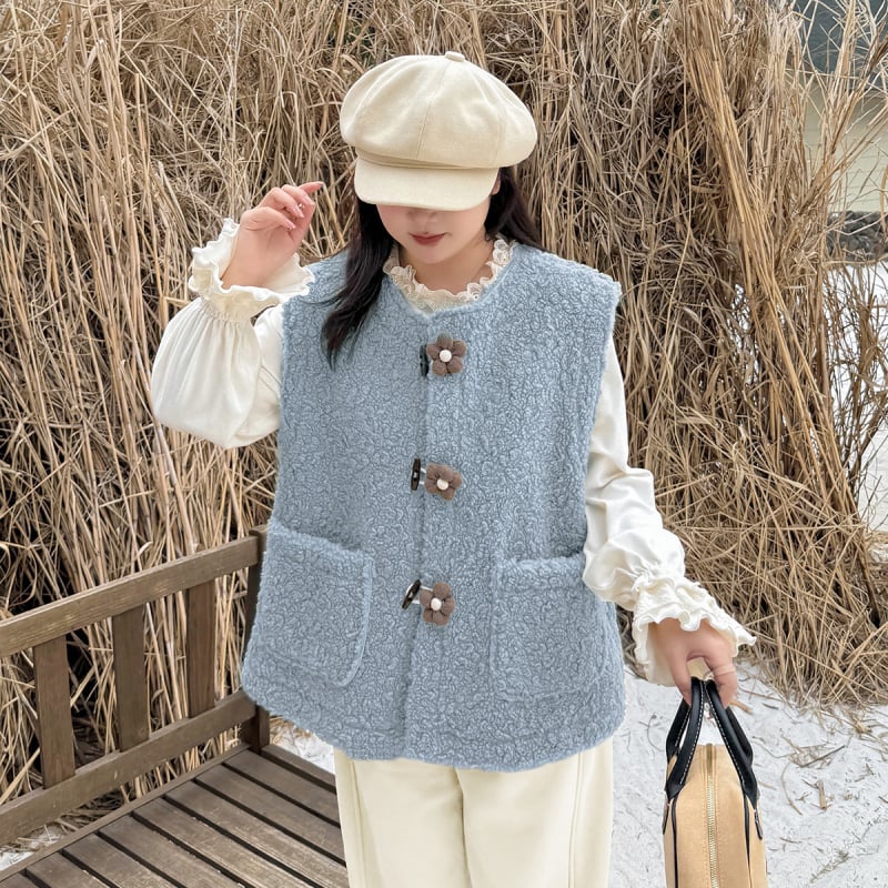 Vesta s cvjetnim uzorkom od kombinirane tkanine s elastanom, okrugli vrat, zimska kolekcija 2025