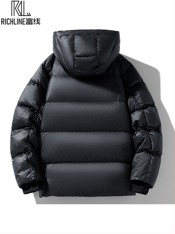 Pánska kapucňová krátka pérová bunda, hrubá na zimu, obsah peria 76-80%, výplň: kačacie perie, nepremokavá, ochrana proti teplotám -20°C až -5°C