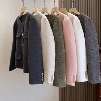 Ženski kašmir kardigan-jakna s uzorkom Houndstooth, kratka duljina, dugi rukavi, izšivenje, jesen 2023