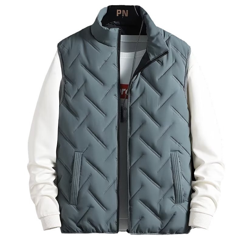 Muška pamuk vest sa ZIP-om, dugački kroj, jednostavan stil (punjenje: pamuk; glavni materijal: poliester; podstava: poliester; zip; dugački kroj)