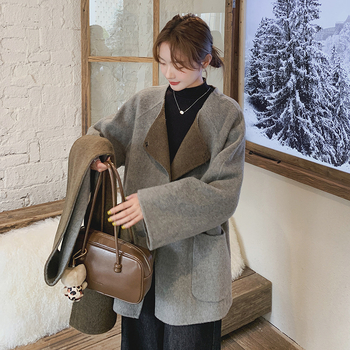 Dvostrano vuneni kašmir kaput za žene, kaput u stilu šal, jesen 2025, kašmir 30-50%, poliester <30%