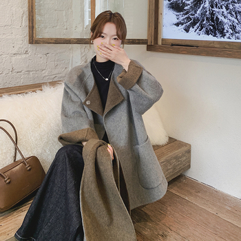 Dvostrano vuneni kašmir kaput za žene, kaput u stilu šal, jesen 2025, kašmir 30-50%, poliester <30%