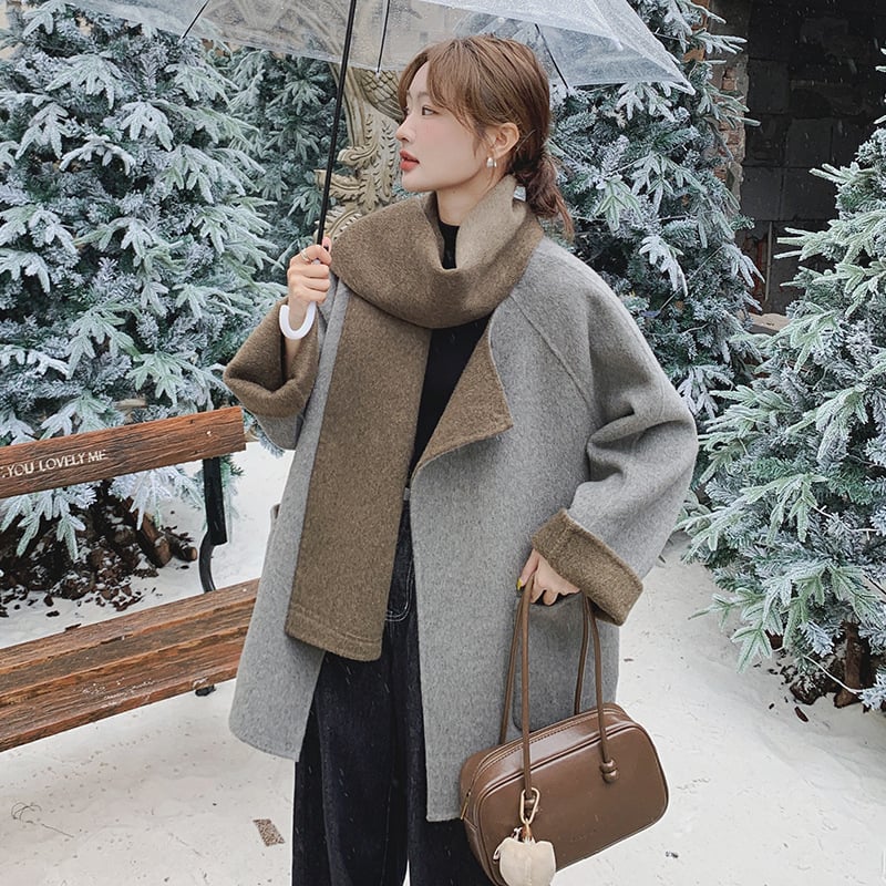 Dvostrano vuneni kašmir kaput za žene, kaput u stilu šal, jesen 2025, kašmir 30-50%, poliester <30%