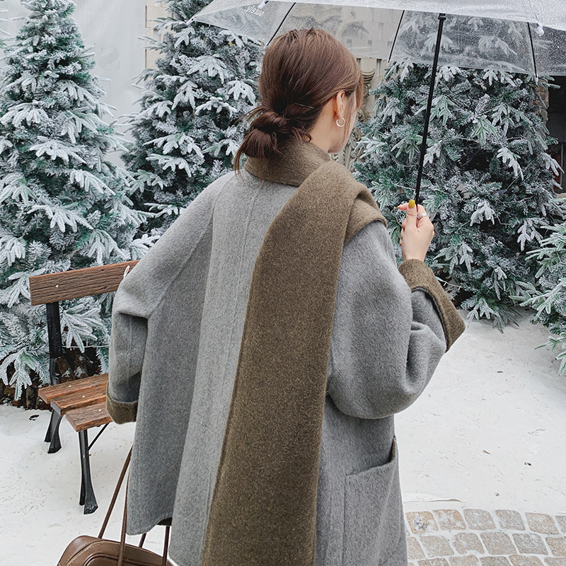 Dvostrano vuneni kašmir kaput za žene, kaput u stilu šal, jesen 2025, kašmir 30-50%, poliester <30%