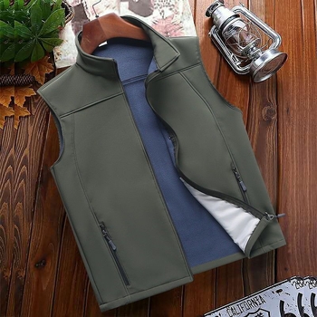 Muška soft-shell vesta s velurom za jesen-zimu, stojeći ovratnik, uski kroj