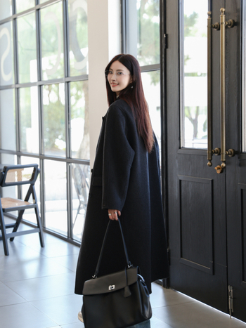 Ženski vuneni kaput s oštrim ovratnikom, dvostruko kopčanje, dugačak kroj, mješavina vune i kašmira