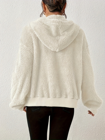 Ženska casual fleece jakna s kapuljačom i zatvaračem, topla s dugim rukavima; materijal: poliesterska vlakna; glavni materijal 30–50%; sekundarni materijal 30–50%