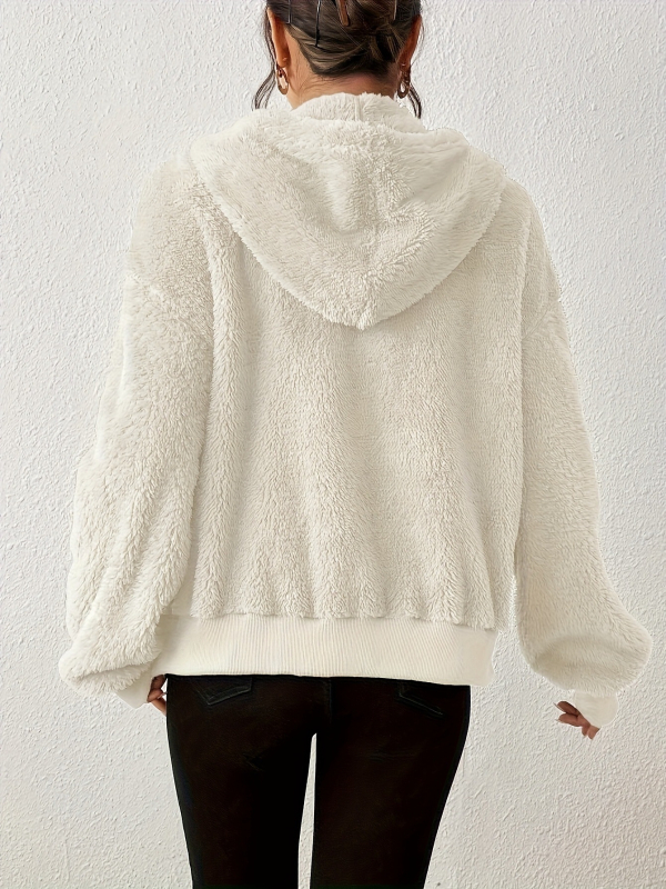 Ženska casual fleece jakna s kapuljačom i zatvaračem, topla s dugim rukavima; materijal: poliesterska vlakna; glavni materijal 30–50%; sekundarni materijal 30–50%