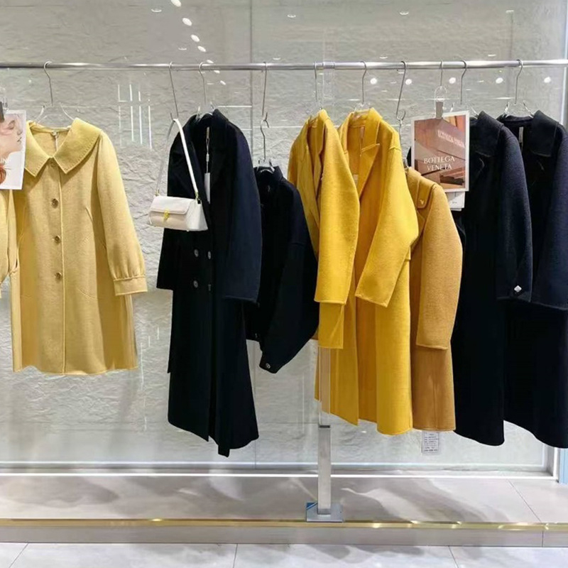 Ženski kaput od vune i kašmira, dvostruko kopčanje, ovratnik, srednja duljina, jednobojna, britanski stil