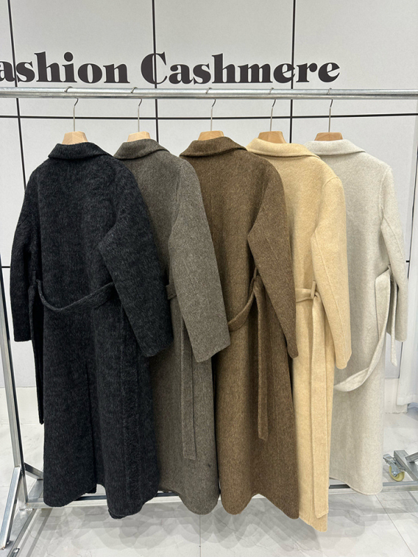 Sieviešu vilnas mētelis ar korejiešu stilu, vidēja garuma, brīvs piegriezums, divpusējs vilnas audums, vilnas saturs 80–90%, ziemas 2025