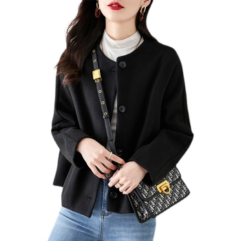 Ženski vuneni kaput, ravnog kroja, produženog kroja, polurol ovratnik, dugi rukavi, akrilna vlakna ≥95%