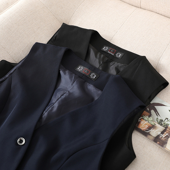 Profesionalni ženski prsluk za ured, najlon s elastanom i poliestrom, ovratnik od sakoa, prednje kopče u jednom redu, podstava poliester