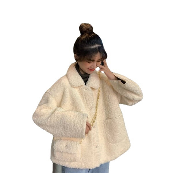 Ženski kaput od ovčje vune s poliesterskom smjesom, široki kroj, polo ovratnik, džepovi