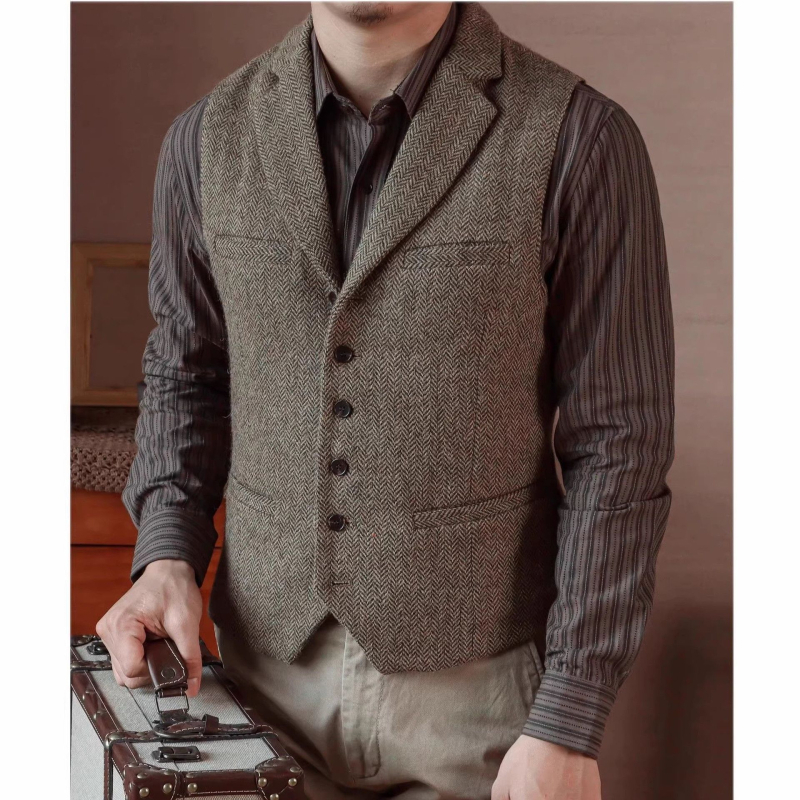 Prsluk uskog kroja, V izrez, dvostruko kopčanje, prugasti uzorak, Zima 2021