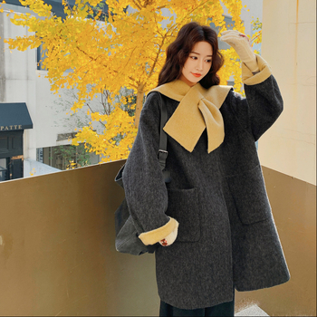 Ženski vuneni kaput u korejskom stilu, udoban kroj, dvostrani, vuna 50–70% i poliester do 30%