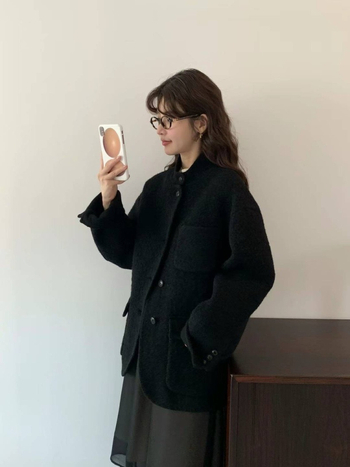 Ženski vuneni kaput sa stojećim ovratnikom, dvostruka kamelja vuna i kašmir, srednja duljina, labav kroj, korejski stil