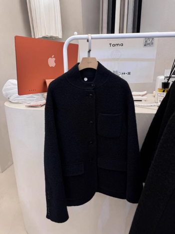 Ženski vuneni kaput sa stojećim ovratnikom, dvostruka kamelja vuna i kašmir, srednja duljina, labav kroj, korejski stil