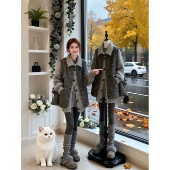 Set jesenskih pletenina za plus veličinu: kardigan s puloverom i vestom bez rukava, ženski, ravni kroj, poliester 80–90%