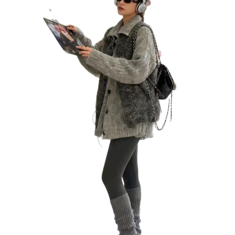 Set jesenskih pletenina za plus veličinu: kardigan s puloverom i vestom bez rukava, ženski, ravni kroj, poliester 80–90%