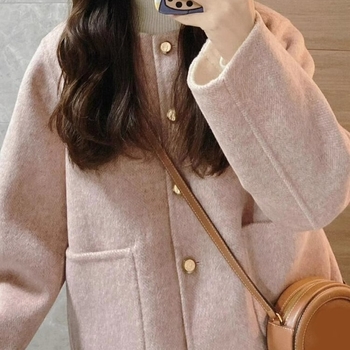 Ženski kratki kaput od poliestera i spandeksa, bez ovratnika, dugi rukavi, jesen 2025