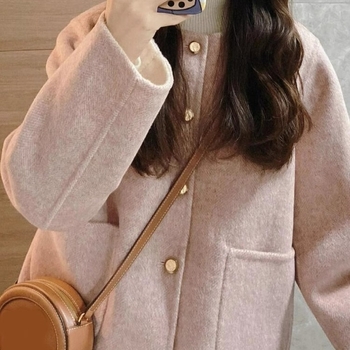 Ženski kratki kaput od poliestera i spandeksa, bez ovratnika, dugi rukavi, jesen 2025