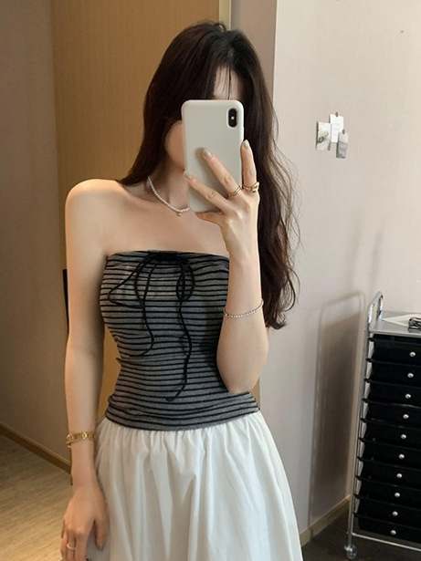 Тръбесто еластично бюстие без презрамки с панделка, райета, вискоза, памук 90–95%