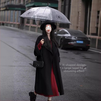 Dámsky vlnený kabát z kašmírovej zmesi a polyesterom, 3D vzor, stredná dĺžka, kórejský štýl Hepburn