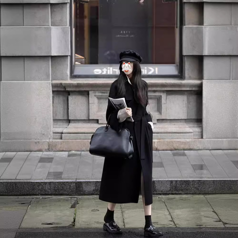 Ženski kaput od vune s kašmirom i poliestrom, 3D uzorak, srednja duljina, korejski Hepburn stil