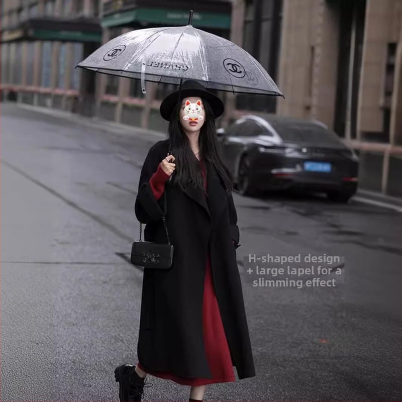 Dámsky vlnený kabát z kašmírovej zmesi a polyesterom, 3D vzor, stredná dĺžka, kórejský štýl Hepburn