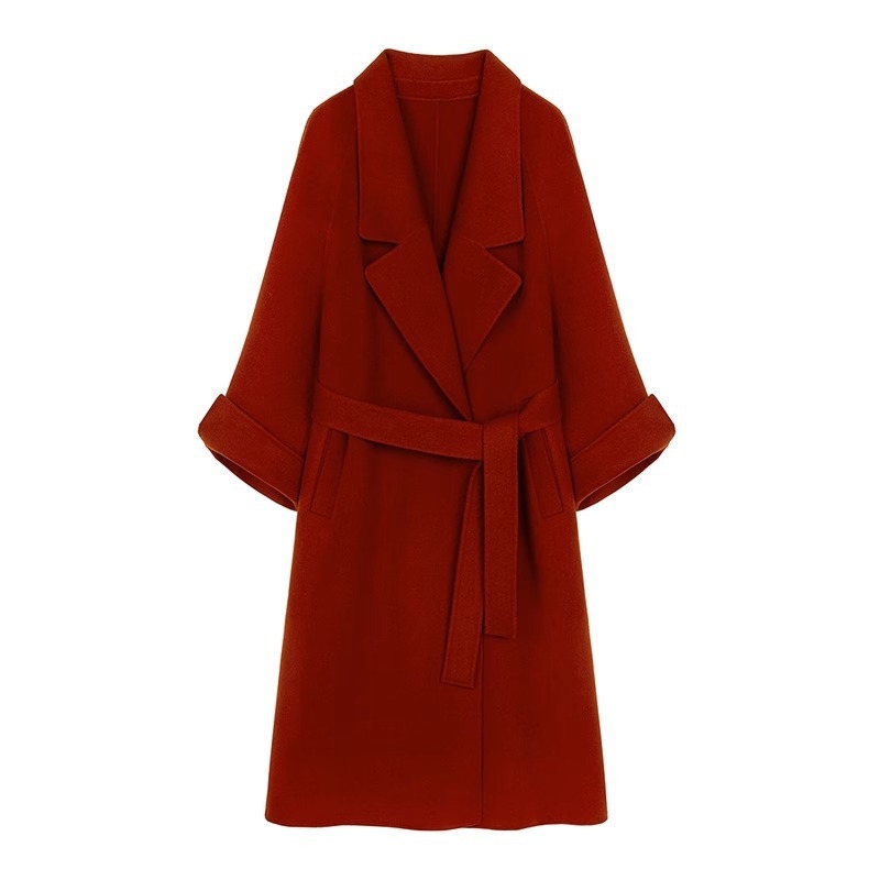 Ženski kaput od vune s kašmirom i poliestrom, 3D uzorak, srednja duljina, korejski Hepburn stil