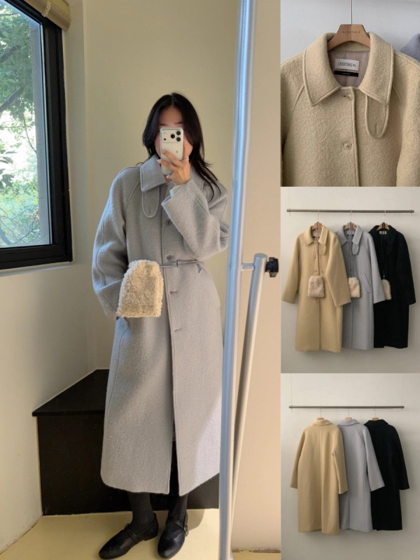 Ženski dugi kaput od vune i smjese s stojećim ovratnikom | Vuna 80–90% | Zima 2025