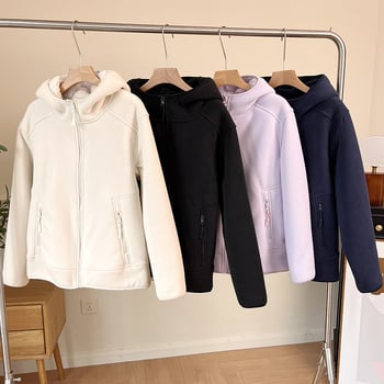 Ženski kaput od poliestera s flis podstavom, otporan na vjetar, kapuljača, zip, slobodan kroj