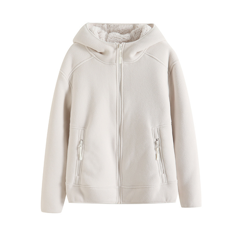 Ženski kaput od poliestera s flis podstavom, otporan na vjetar, kapuljača, zip, slobodan kroj