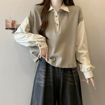 Ženski prugasti košuljski vest s polo ovratnikom, chenille tkanina, elastan ispod 30%, japansko-korejski opušteni stil, proljeće 2025