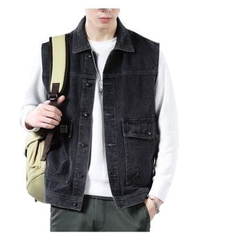 Muška džinsko-pamučna vest s reverom, bez rukava, retro stil, trodimenzionalni džepovi
