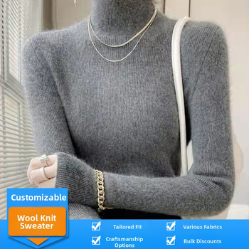 Sveter - Elegantný štíhly strih, pletený materiál z viskózy, vysoký golier, dlhé rukávy