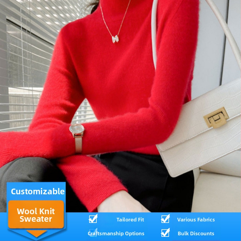 Sveter - Elegantný štíhly strih, pletený materiál z viskózy, vysoký golier, dlhé rukávy