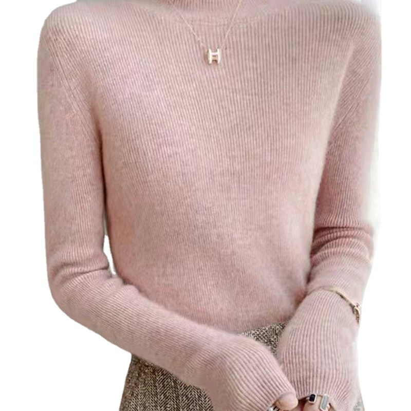 Sveter - Elegantný štíhly strih, pletený materiál z viskózy, vysoký golier, dlhé rukávy