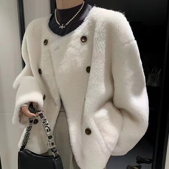 Kaput od krzna s vunenim materijalom, butik razina, OEM/ODM obrada, glavni materijal: vuna, načini obrade: uzorak, crtež