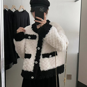 Kaput od krzna s vunenim materijalom, butik razina, OEM/ODM obrada, glavni materijal: vuna, načini obrade: uzorak, crtež