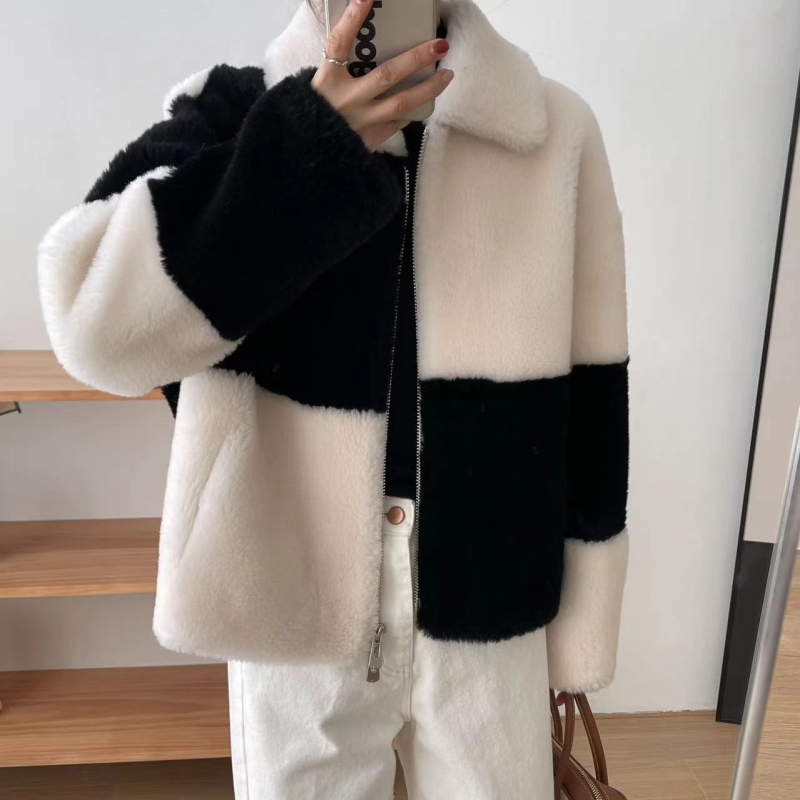 Kaput od krzna s vunenim materijalom, butik razina, OEM/ODM obrada, glavni materijal: vuna, načini obrade: uzorak, crtež