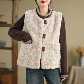 Voľno-strihaná bezruková vesta s halter výstrihom, polyester, voľnočasový štýl japonško-kórejský, zapínanie na jeden gombík, jeseň 2024.