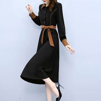 Corduroy anyagú A-vonalú ruha, hosszú ujjú, magas derék